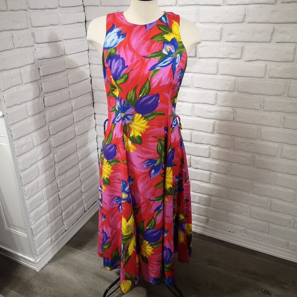 Dalmys Ladies Size 12 Multi Colored Fit & Flare Midi Length Dress
